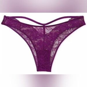 XXL 💜Victoria's Secret Shine Strap T Back Brazilian Lace Panty Purple